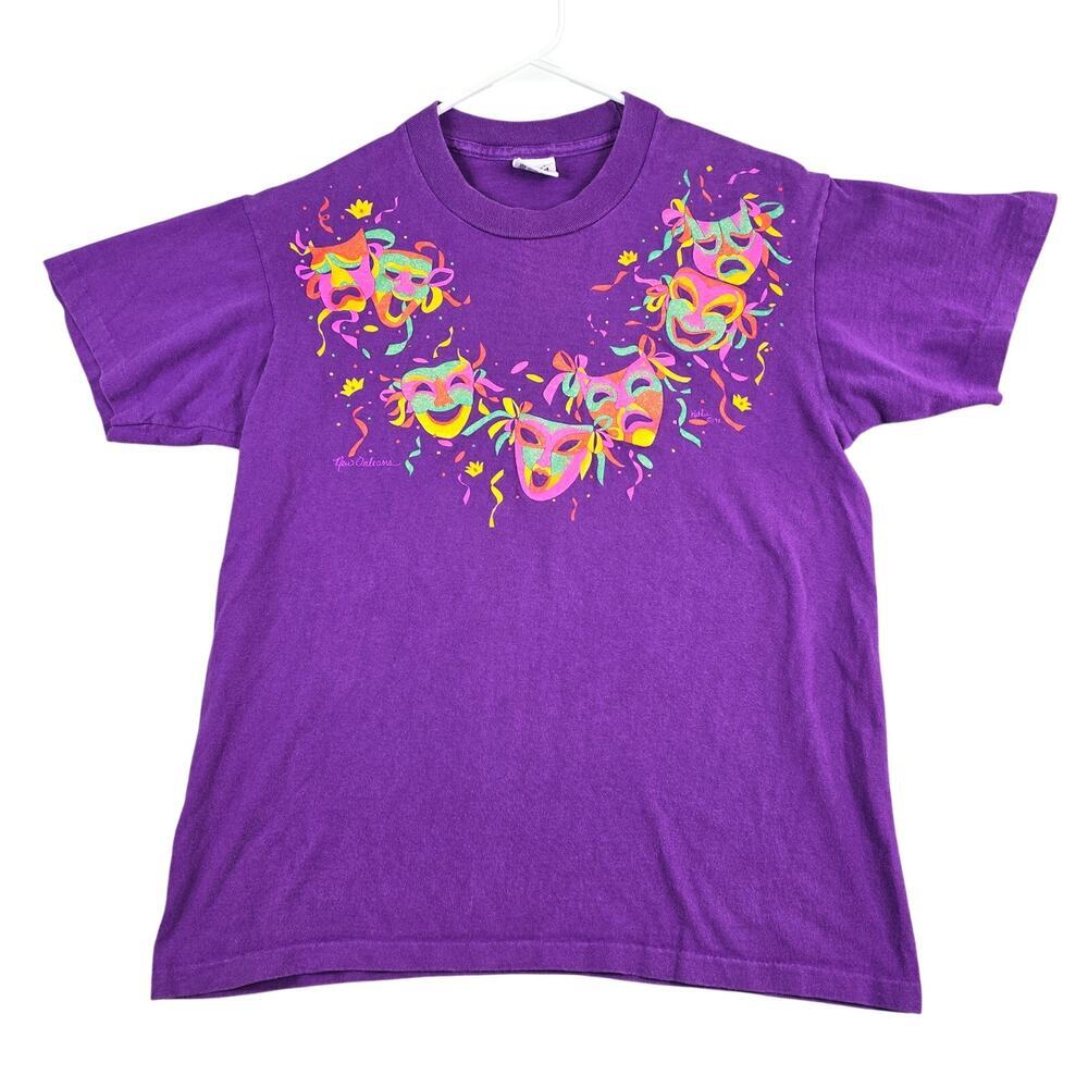 Vintage 1993 Mardi Gras T-Shirt‎ Women's Medium Purple New Orleans Parade Masks